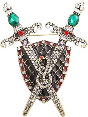 WCRAZYE Rhinestone Sword Brooches Pin for Men Women Personalized Vintage Crystal Snake Double Katana Sword Knife Safety Lapel Pin Husband Boyfriend for Halloween Anniversary Birthday Gifts