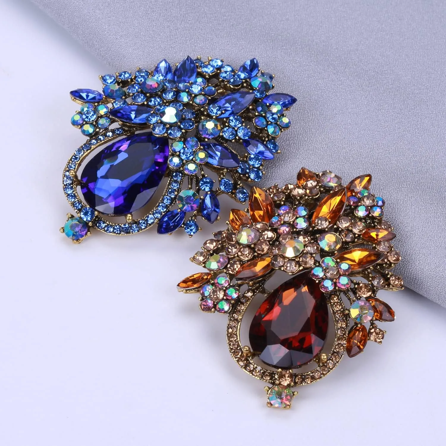 XGALBLA Vintage Wedding Bridal Big Crystal Rhinestone Brooch Pin Banquet Jewelry Gold Tone