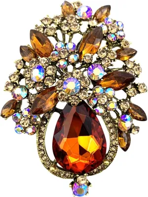 XGALBLA Vintage Wedding Bridal Big Crystal Rhinestone Brooch Pin Banquet Jewelry Gold Tone