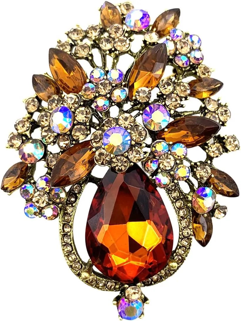 XGALBLA Vintage Wedding Bridal Big Crystal Rhinestone Brooch Pin Banquet Jewelry Gold Tone