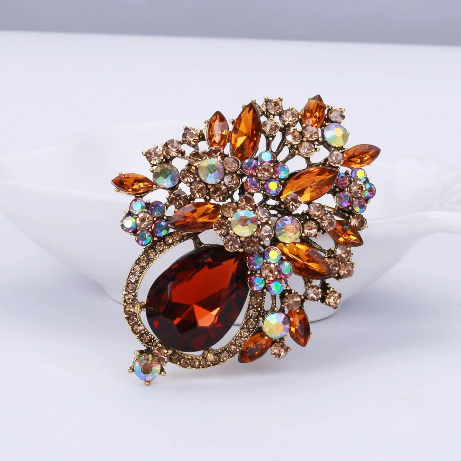 XGALBLA Vintage Wedding Bridal Big Crystal Rhinestone Brooch Pin Banquet Jewelry Gold Tone