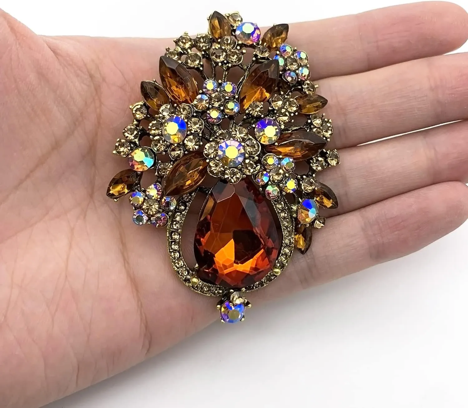 XGALBLA Vintage Wedding Bridal Big Crystal Rhinestone Brooch Pin Banquet Jewelry Gold Tone