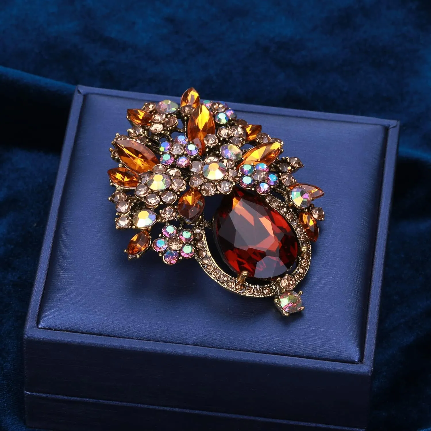 XGALBLA Vintage Wedding Bridal Big Crystal Rhinestone Brooch Pin Banquet Jewelry Gold Tone