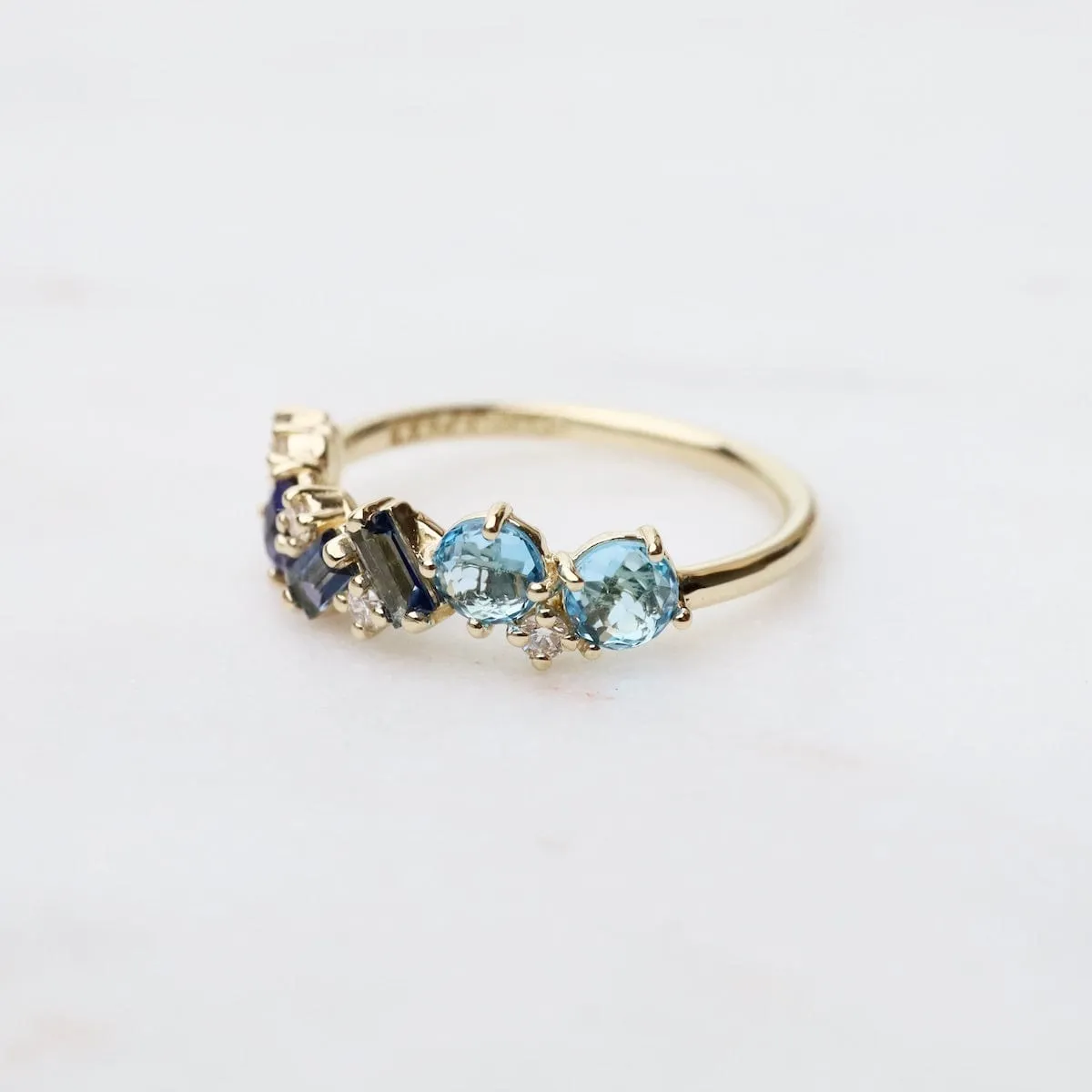 Yellow Gold Mixed Cut Blue Topaz Ring